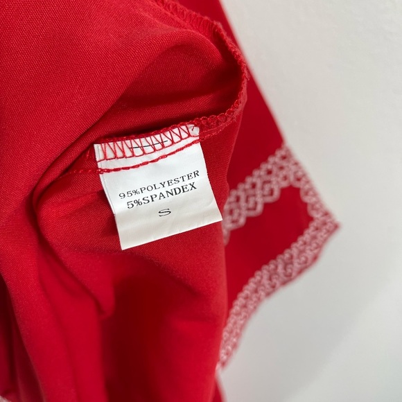 Liesl Women Casual Tops V Neck Short Sleeve Boho Print Shirts Summer Blouses Red - Picture 13 of 14